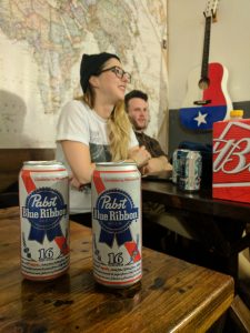 Chilling, drinking PBR. Ashley, seen in background, is a fellow Torontonian. 